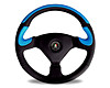 RACERPRO II 350MM 3 SPOKE BLACK/BLUE LEATHER WITH CENTRE PAD