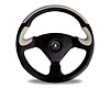 RACERPRO II 350MM 3 SPOKE BLACK/GREY LEATHER WITH CENTRE PAD