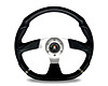 MONZA R/SPEC 350MM 3 SPOKE FLAT BOTTOM BLACK LEATHER W/ RINGS